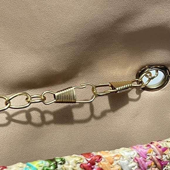 Straw Handbag Purse Colorful Boho Beach Gold Chain Strap Pink Rainbow‎ Fun - Picture 4 of 7